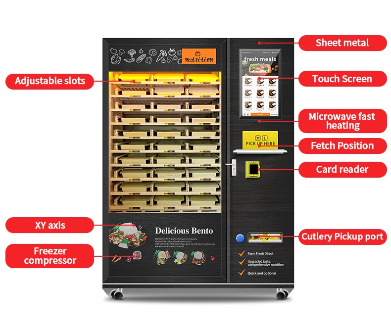 Automatic Fast Food Breakfast Meal Lunch Box Hot Food Vending Machine Heating